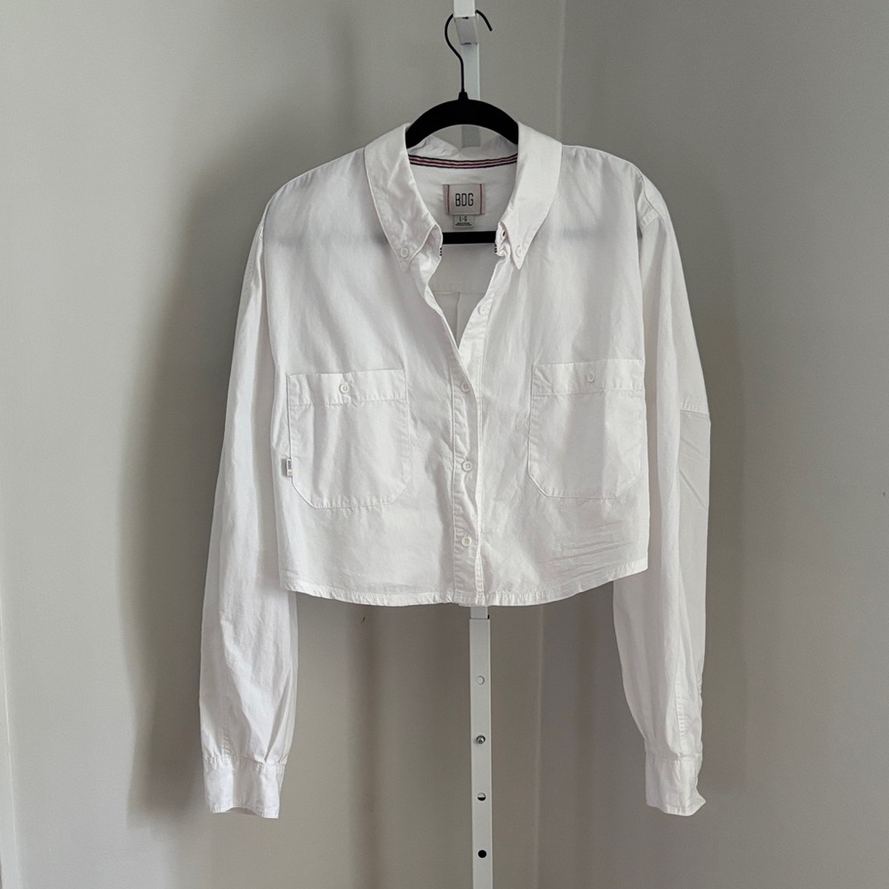 Urban Outfitters BDG Corey Cropped Button-down Shirt Classic White Size Large - Picture 4 of 7